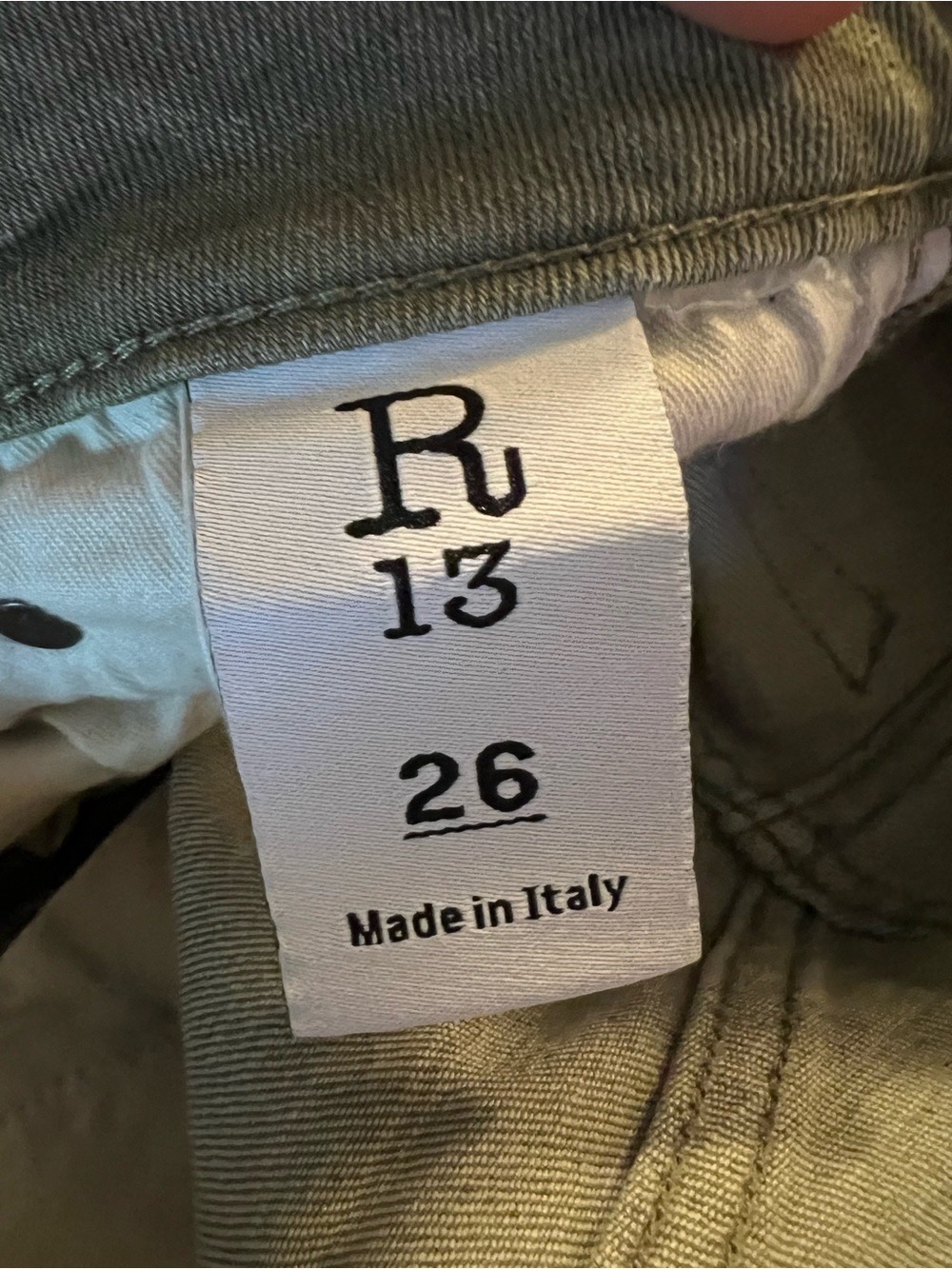R13 kick fit olive green stretch 26 made in Italy - Picture 7 of 12